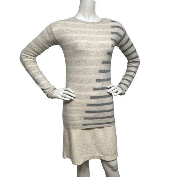 NEIMAN MARCUS 100% Cashmere Striped Pullover Sweater Heather Gray Vanilla XS - Picture 4 of 10